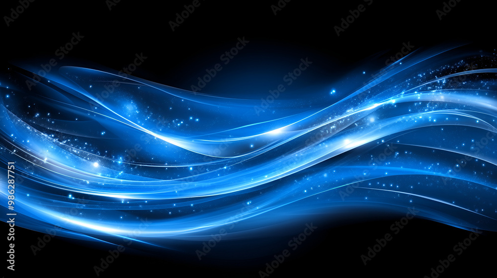 Aufkleber abstract blue wave pattern with glowing lights flowing against a black background creating a dynamic