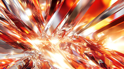 Abstract image depicting radiant crystal formations under bright light with an explosion of color and reflective surfaces