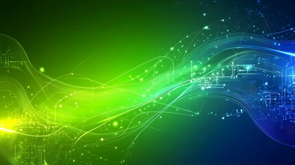 Fototapeta premium Abstract Digital Network with Green and Blue Hues