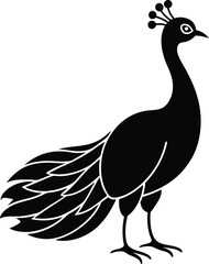 Fototapeta premium A peacock silhouette vector art with smooth illustration, solid black peacock with no background design.