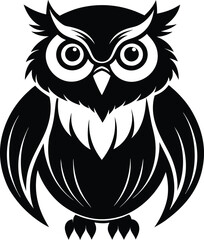 An Owl silhouette vector art icon illustration, pure black owl animal with without background graphics design.