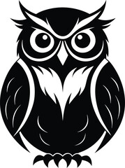 Owl silhouette vector art icon illustration, pure black owl animal with no background graphics design.