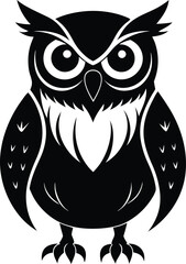 An Owl silhouette vector art icon illustration, pure black owl animal with no background graphics design.