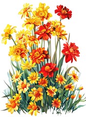 Beautiful Yellow And Red Flowers Illustration