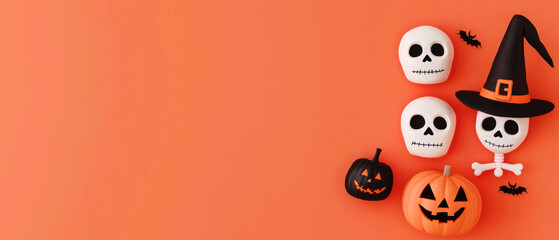 Pirate, skeleton, and monster costumes, playful Halloween scene, flat design illustration
