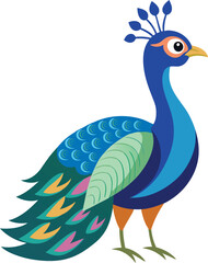 A beautiful Peacock vector art illustration solid and smooth color, colorful peacock graphic clip art design on a white background.