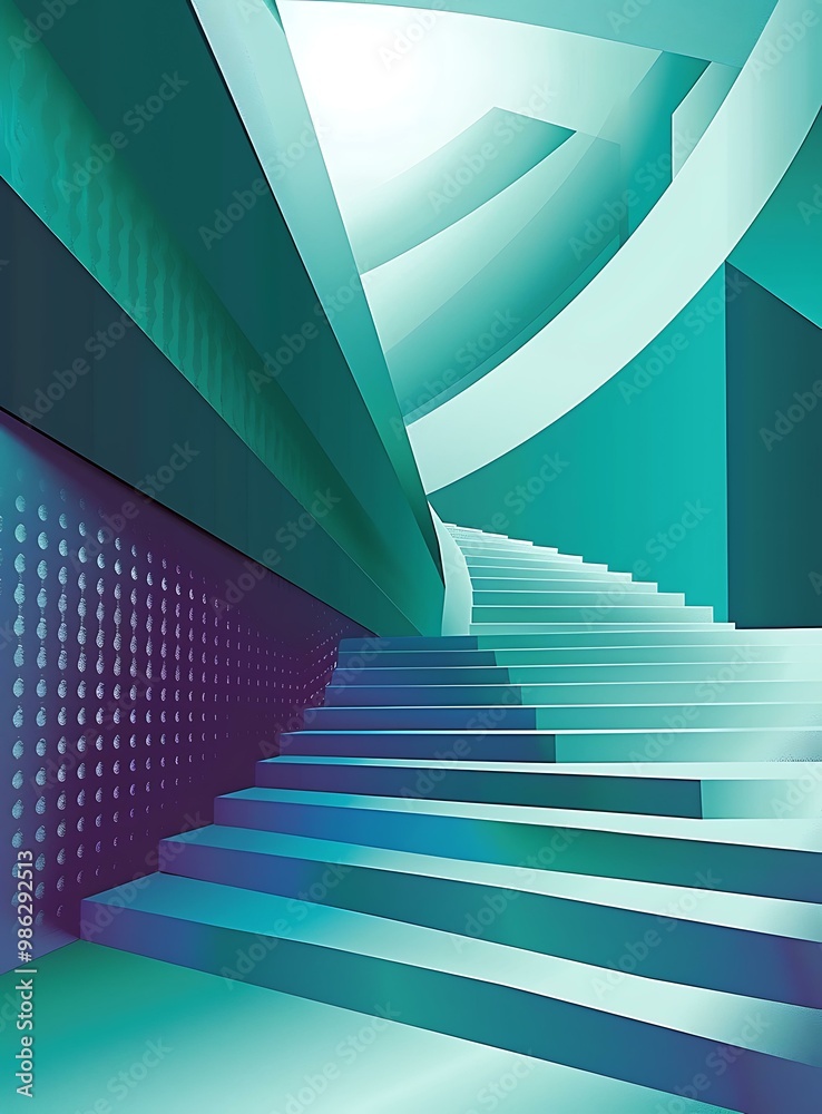 Poster abstract stairway in teal and purple