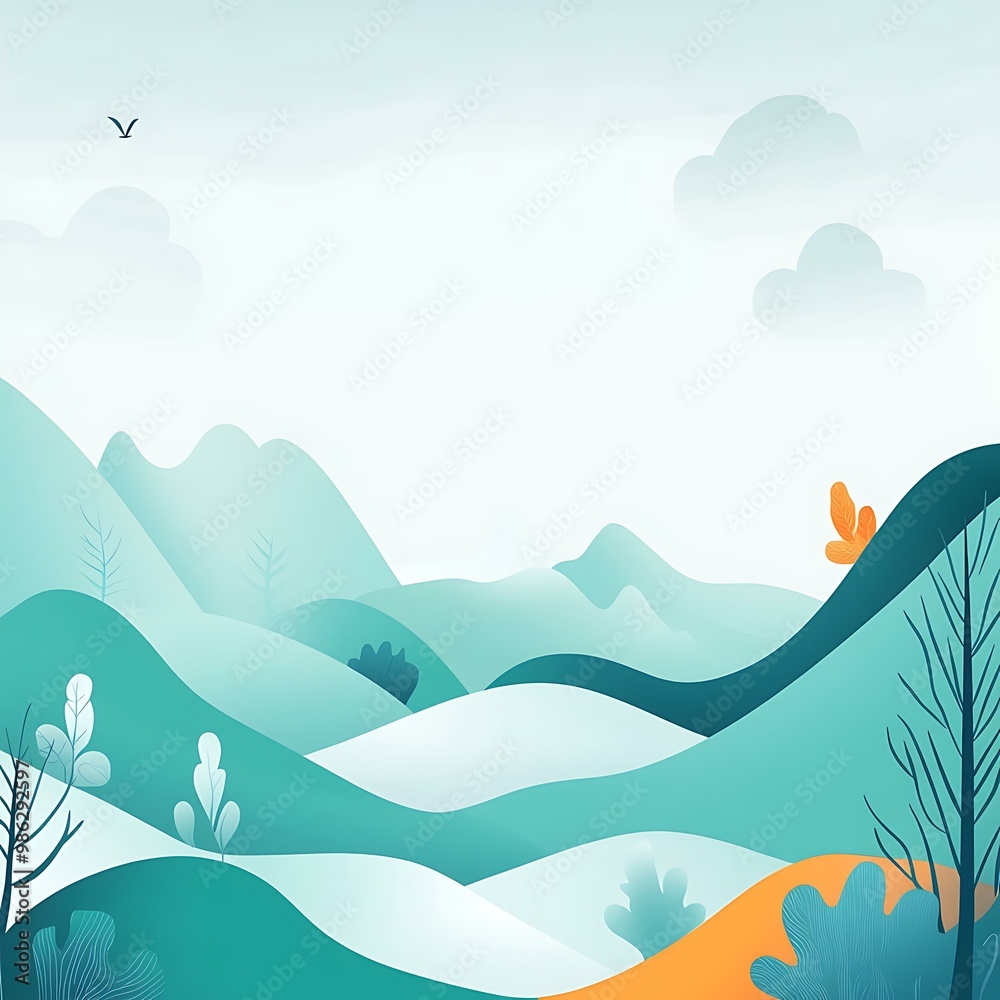 Sticker Blue Mountain Landscape Illustration