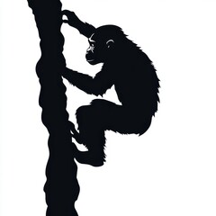 Silhouette vector illustration of a climbing chimpanzee, on white background, 2d flat illustration, perfect for jungle-themed designs, wildlife documentaries, and educational posters.