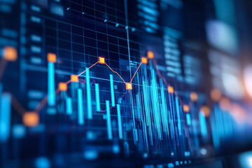Photo blue growth graph business chart data diagram on success financial presentation background	