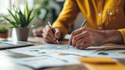 Diverse team reviewing project financials and performance indicators, project management, budget performance