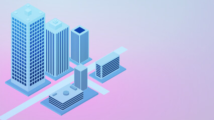 Isometric modern style skyscrapers on gradient background. Modern city and smart city concept.