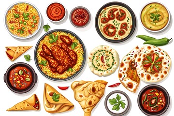 Set of different pizzas isolated on white background.