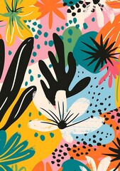 Abstract Floral Pattern with Hand Drawn Flowers