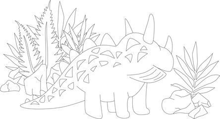 Vector line art with dinosaur. Coloring.
