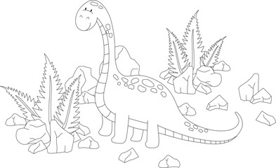 Vector line art with dinosaur. Brontosaurus. Coloring