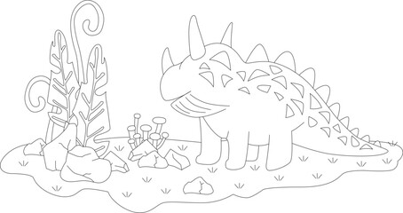 Vector line art with dinosaur. Coloring