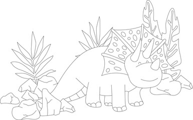 Vector line art with dinosaur. Triceratops. Coloring.