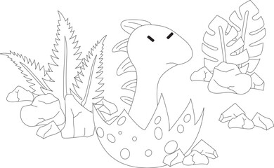 Vector line art with dinosaur. Coloring.
