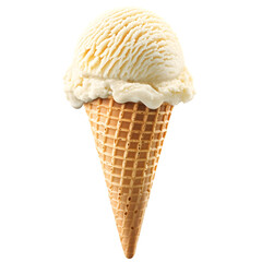 vanilla ice cream scoop in waffle cone isolated on transparent background Generative Ai.

