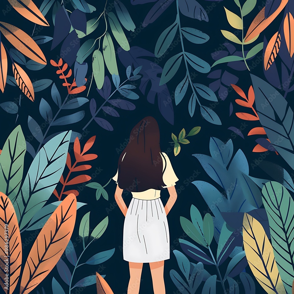 Wall mural Woman Standing in a Lush Forest