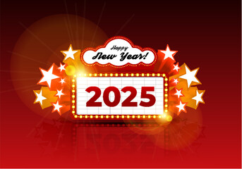 Congratulations on the new year 2025 in the marquee style, Vector illustration on black background