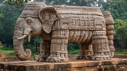 Big stone elephant statue at the Konark Sun Temple, Odisha, India, Asia