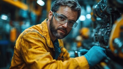 Fototapeta premium Industrial Worker Conducting Quality Control in Car Manufacturing Plant with Modern Machinery