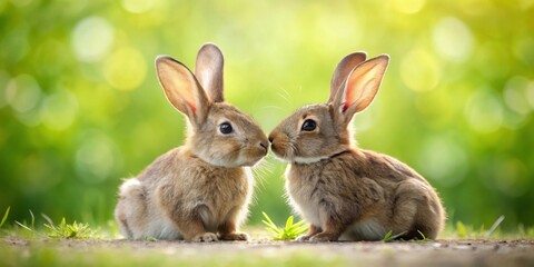 Obraz premium Two rabbits meeting and greeting each other in a friendly manner