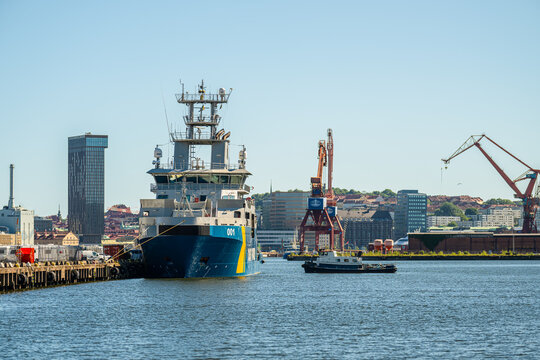 Gothenburg, Sweden - June 25 2024: Coast guard KBV 001 Poseidon at port.