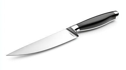 Obraz premium A big kitchen knife with a sleek, stainless steel blade and a black handle, isolated on a white background, perfect for a cooking or kitchen theme.