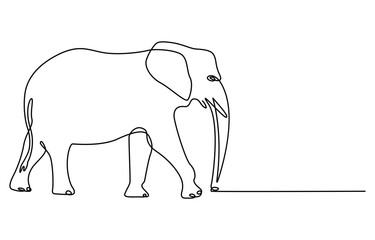 Continuous line of walking standing elephant. Single one line art of wild elephant. Vector illustration, elephant one line. Elephant with baby symbol. Continuous one line drawing. Logo of the elephant