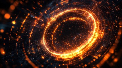 Obraz premium Abstract glowing orange ring of light in the dark.