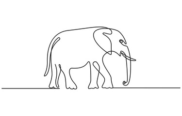 Continuous line of walking standing elephant. Single one line art of wild elephant. Vector illustration, elephant one line. Elephant with baby symbol. Continuous one line drawing. Logo of the elephant