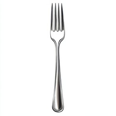 A sleek and elegant stainless steel fork, perfect for dining settings and culinary presentations, white background