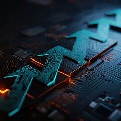 A stylized graphic of an upward-pointing arrows symbolizing business development, growth, and dynamic success in a corporate or financial context.