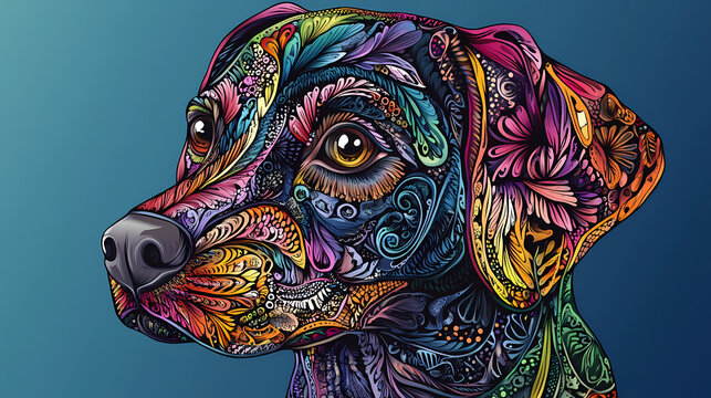 A digital illustration of a dog in the zentangle style. Zentangle. Illustration