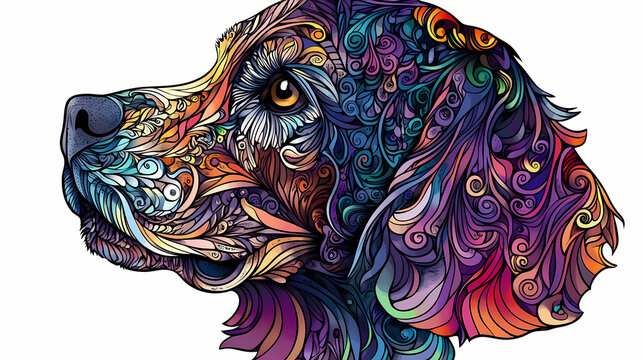 A digital illustration of a dog in the zentangle style. Zentangle. Illustration