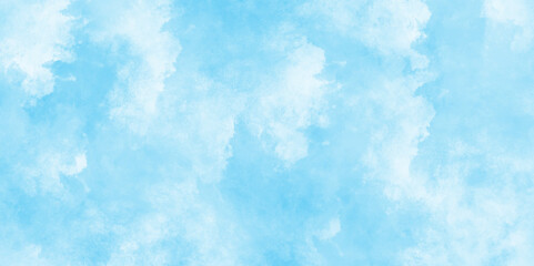 Beautiful painted cloudy natural blue watercolor cloudy sky clouds, Watercolor stain with hand paint pattern on blue canvas, Clouds and mist background on blue, Creative vintage light sky.