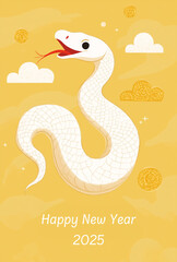 Fototapeta premium 2025年賀状 白蛇のイラスト