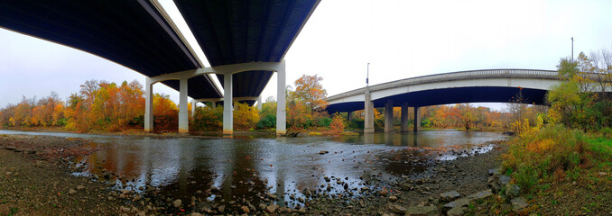 Scioto River Underneath Interstate 270 in Autumn, Dublin, Ohio