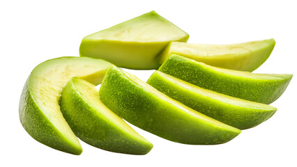 Sliced avocado isolated on transparent background, PNG file, vibrant green color