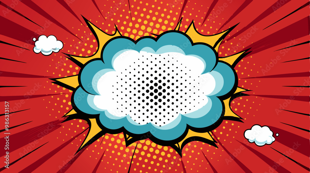 Fototapete pop art splash background, explosion in comics book style, blank layout template with halftone dots,
