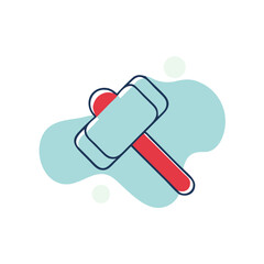 A hammer with a red handle is shown in a blue background. The hammer is a symbol of strength and power, and the blue background adds a sense of calmness and stability. Concept of hard work