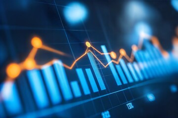 Photo blue growth graph business chart data diagram on success financial presentation background	