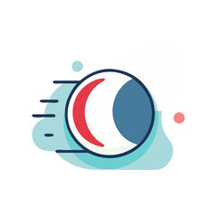 A blue and white ball with a red dot in the middle. The ball is moving quickly. The image is of a sports ball