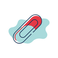 A red and blue clip with a red dot on it is placed on a blue background. The clip is designed to hold papers together, and its bright colors make it easy to spot