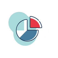 A pie chart is shown with a blue and red slice. The pie chart is divided into three sections, with the blue section being the largest