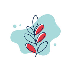 A leafy green plant with red veins. The leaf is drawn in a stylized way, with a blue background