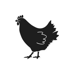 Chicken silhouette. Agricultural or domestic birds. Objects for polygraphic design. Domestic animals. Vector illustration isolated on white background.